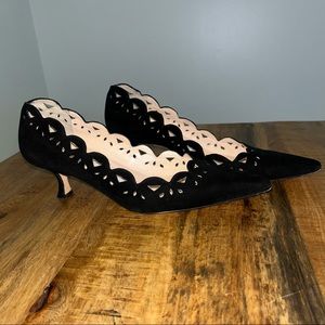 MANOLO BLAHNIK Black Suede Kitten Heels Sz 7 1/2 EU 37 1/2